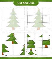 couper et coller, couper des parties de sapin de noël et les coller. jeu éducatif pour enfants, feuille de calcul imprimable, illustration vectorielle vecteur