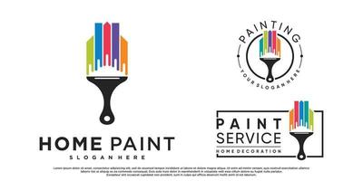 définir la conception de logo de peinture à la maison de collection avec élément de brosse et vecteur premium de couleur créative