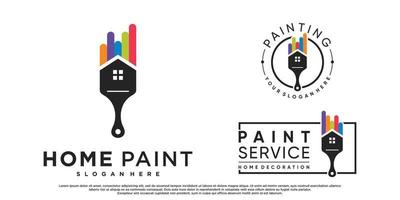 définir la conception de logo de peinture à la maison de collection avec élément de brosse et vecteur premium de couleur créative