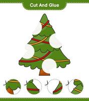 couper et coller, couper des parties de sapin de noël et les coller. jeu éducatif pour enfants, feuille de calcul imprimable, illustration vectorielle vecteur