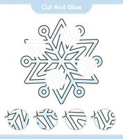 couper et coller, couper des parties de flocon de neige et les coller. jeu éducatif pour enfants, feuille de calcul imprimable, illustration vectorielle vecteur