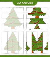 couper et coller, couper des parties de sapin de noël et les coller. jeu éducatif pour enfants, feuille de calcul imprimable, illustration vectorielle vecteur