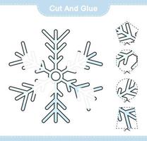 couper et coller, couper des parties de flocon de neige et les coller. jeu éducatif pour enfants, feuille de calcul imprimable, illustration vectorielle vecteur