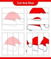 couper et coller, couper des parties de bonnet de Noel et les coller. jeu éducatif pour enfants, feuille de calcul imprimable, illustration vectorielle vecteur