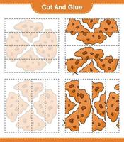 couper et coller, couper des parties de biscuit et les coller. jeu éducatif pour enfants, feuille de calcul imprimable, illustration vectorielle vecteur