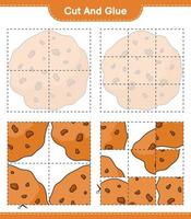 couper et coller, couper des parties de biscuit et les coller. jeu éducatif pour enfants, feuille de calcul imprimable, illustration vectorielle vecteur