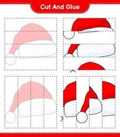 couper et coller, couper des parties de bonnet de Noel et les coller. jeu éducatif pour enfants, feuille de calcul imprimable, illustration vectorielle vecteur