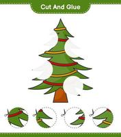 couper et coller, couper des parties de sapin de noël et les coller. jeu éducatif pour enfants, feuille de calcul imprimable, illustration vectorielle vecteur