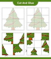 couper et coller, couper des parties de sapin de noël et les coller. jeu éducatif pour enfants, feuille de calcul imprimable, illustration vectorielle vecteur