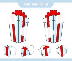 couper et coller, couper des parties de la boîte-cadeau et les coller. jeu éducatif pour enfants, feuille de calcul imprimable, illustration vectorielle vecteur