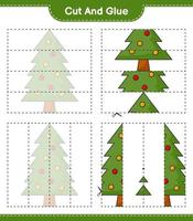 couper et coller, couper des parties de sapin de noël et les coller. jeu éducatif pour enfants, feuille de calcul imprimable, illustration vectorielle vecteur