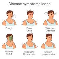 icônes de l'homme ensemble de symptômes de mauvaises maladies vecteur
