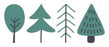 arbres d'illustration de griffonnages simples dans un style scandinave pour la conception et la décoration textile, couvertures, emballage, papier d'emballage. vecteur