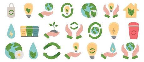 écologie. jeu d'icônes de ligne écologique. contient des icônes telles que le recyclage, la maison écologique, les énergies renouvelables et bien plus encore. icônes dessinées à la main