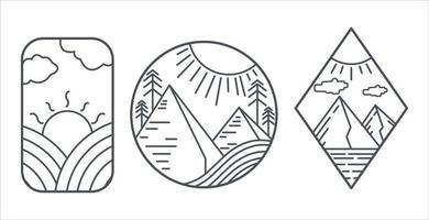 logo de montagne simple vintage avec style d'art en ligne vecteur