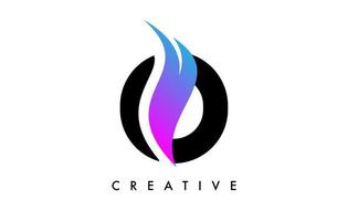 création d'icône de logo lettre o avec swoosh violet et vecteur de forme de coupe incurvée créative