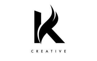 création d'icône de logo lettre k avec swoosh et vecteur de forme de coupe incurvée créative