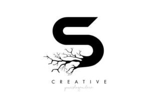 logo de conception de lettre s avec branche d'arbre créatif. s lettre arbre icône logo vecteur