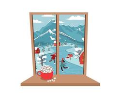 illustration d'adobe illustratorfenêtre d'hiver, tasse à café sur le rebord. vecteur