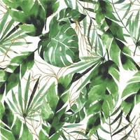 modèle sans couture aquarelle avec des feuilles tropicales et des éléments dorés. feuilles vertes et dorées de palmier, monstera, banane isolées sur fond blanc vecteur