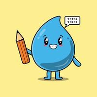 Étudiant intelligent de dessin animé de goutte d'eau avec un crayon vecteur