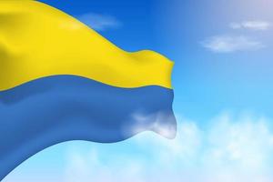drapeau ukrainien dans les nuages. drapeau de vecteur agitant dans le ciel. illustration de drapeau réaliste de la fête nationale. vecteur de ciel bleu.