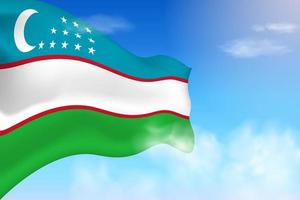 drapeau de l'ouzbékistan dans les nuages. drapeau de vecteur agitant dans le ciel. illustration de drapeau réaliste de la fête nationale. vecteur de ciel bleu.