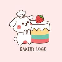 lapin mignon avec gâteau pour le logo de la boulangerie. vecteur