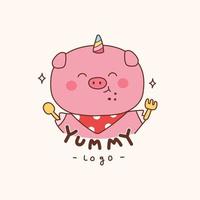 joli logo licorne cochon pour boulangerie. vecteur