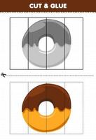 jeu éducatif pour enfants coupé et collé avec un beignet de nourriture de dessin animé vecteur