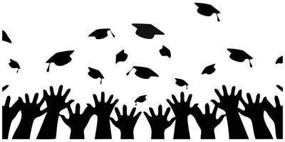 silhouette de célébration de remise des diplômes en lançant une robe en l'air. illustration de graduation pleine de bonheur et de fierté. la main jette la toge. vecteur modifiable au format eps10