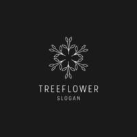 icône de style linéaire logo fleur arbre sur fond noir vecteur