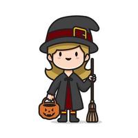 mignon, halloween, costume, sorcière, vecteur