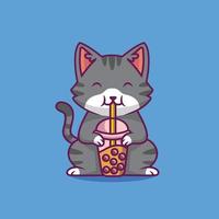 chat mignon boba thé au lait illustration de dessin animé vecteur