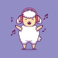 mouton mignon écoutant de la musique illustration de dessin animé vecteur