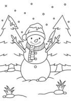 vecteur d'illustration de livre de coloriage de bonhomme de neige mignon