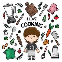 j'aime cuisiner doodle vecteur