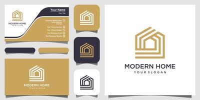 construire la conception du logo de la maison avec un style d'art en ligne. résumé de construction de maison pour la conception de logo et de carte de visite vecteur