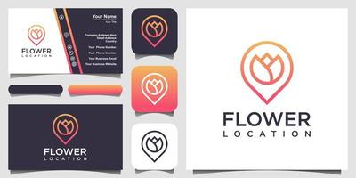 modèle de conception de logo de localisation de fleur. ensemble de conception de logo et de carte de visite vecteur