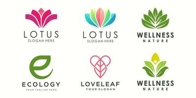 logo abstrait d'ornement de fleur de lotus et jeu d'icônes. vecteur de modèle de conception.