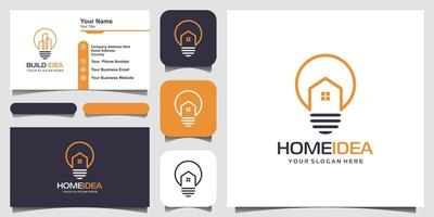 combinaison de conception de logo maison et ampoule avec style d'art en ligne. logo de ligne avec icônes de construction et conception de carte de visite vecteur