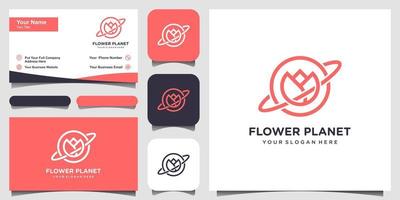 concept de logo créatif de fleur de planète avec style d'art en ligne et conception de carte de visite vecteur