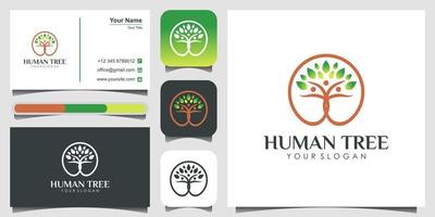 création de logo de vie abstraite avec feuilles vertes et silhouette humaine. thème de mode de vie sain. emblème de vecteur plat pour soins médicaux ou centre de bien-être