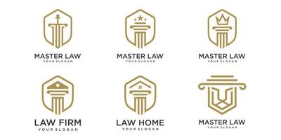 jeu d'icônes de logo de cabinet d'avocats. modèle de conception de logo de concept de pilier créatif. vecteur