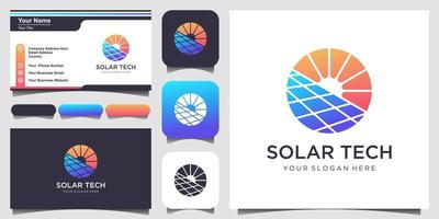 modèle de conception de logo d'énergie solaire symbole soleil et conception de carte de visite vecteur