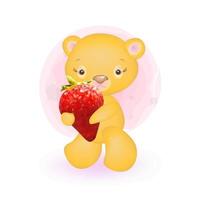 illustration vectorielle d'un ours mignon tenant une fraise vecteur