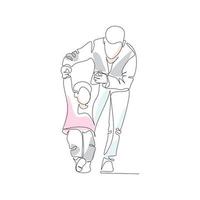 illustration vectorielle d'un père qui enseigne à un enfant à marcher dessiné dans un style d'art en ligne vecteur