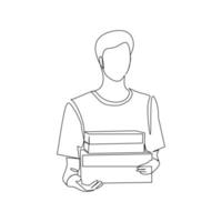 illustration vectorielle d'un livreur tenant une boîte dessinée à la main dans un style d'art en ligne vecteur