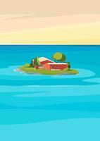 paysage marin avec maison rouge sur l'île. paysage naturel au format vertical. vecteur