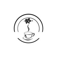 modèle de logo de thé. logo pour magasin de thé vert biologique pour un mode de vie sain. tasse de thé vert bio et feuilles vertes fraîches vecteur